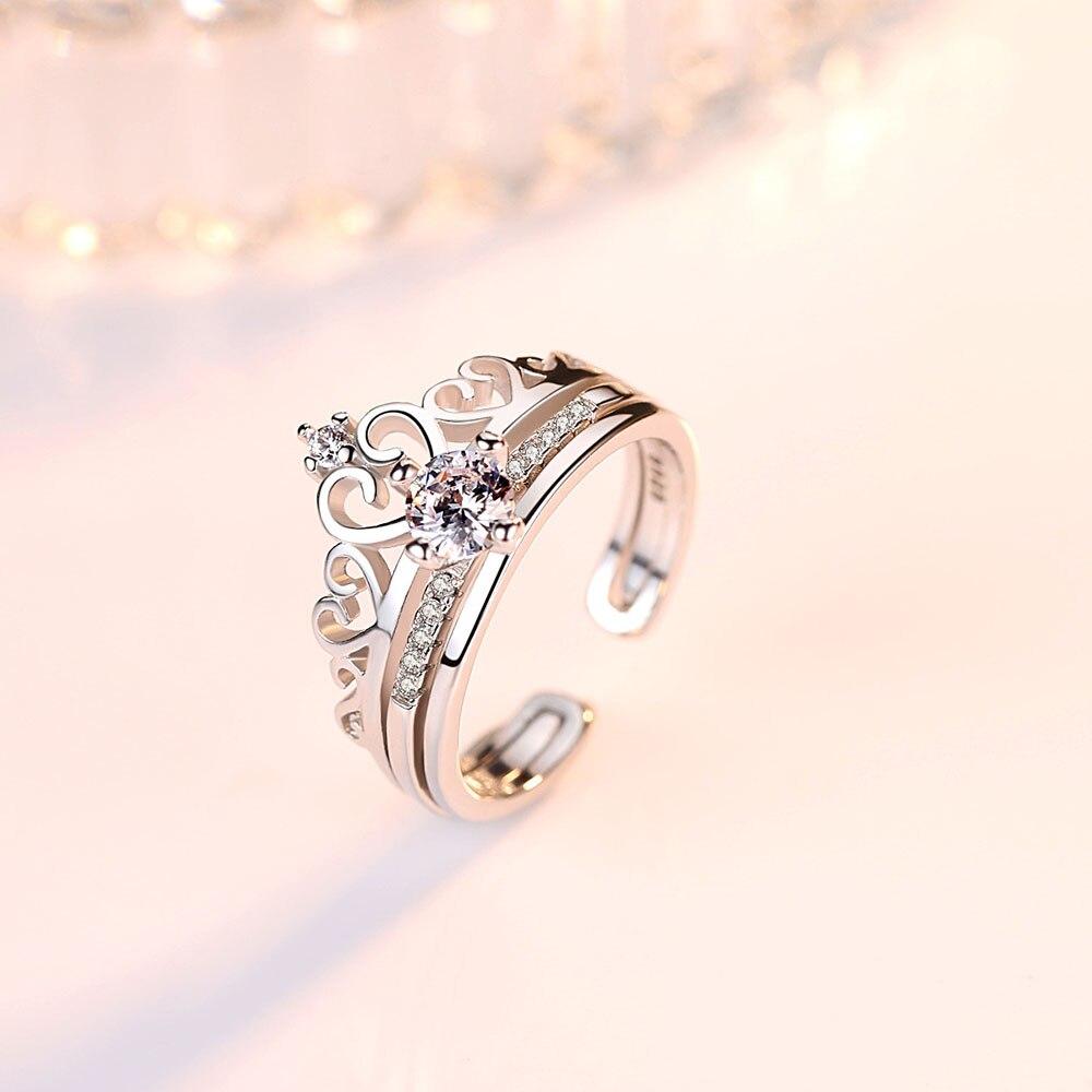 Neueste Sterling-Ton-Paarringe Modisch Stilvoll Krone Inlay Hochwertiger Zirkonstein Verstellbares Paar Liebesschmuck Geschenk Geschenk