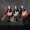 Eerie Apron Witch with Broom Suspended Decoration Chilling Adorment for Halloween Parties and Event Festives Ornament