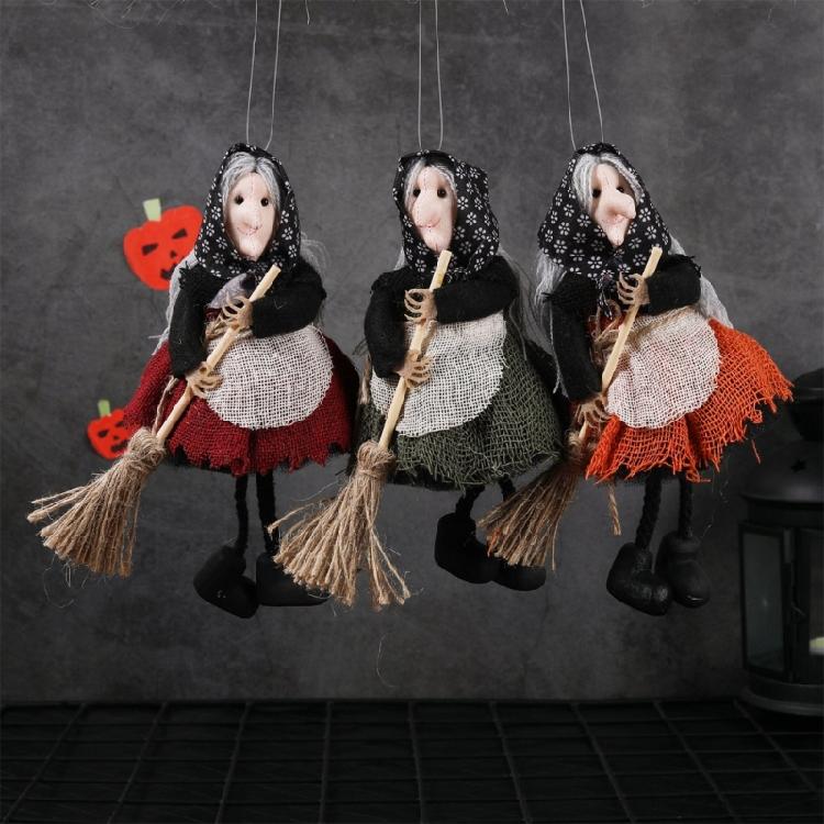 Eerie Apron Witch with Broom Suspended Decoration Chilling Adorment for Halloween Parties and Event Festives Ornament