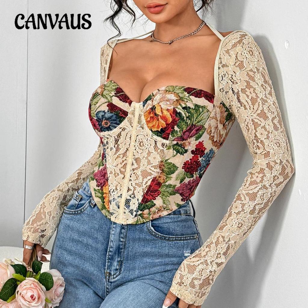 Women's Summer Niche Vintage Flower Wrap Lace Sexy Lace Up Top