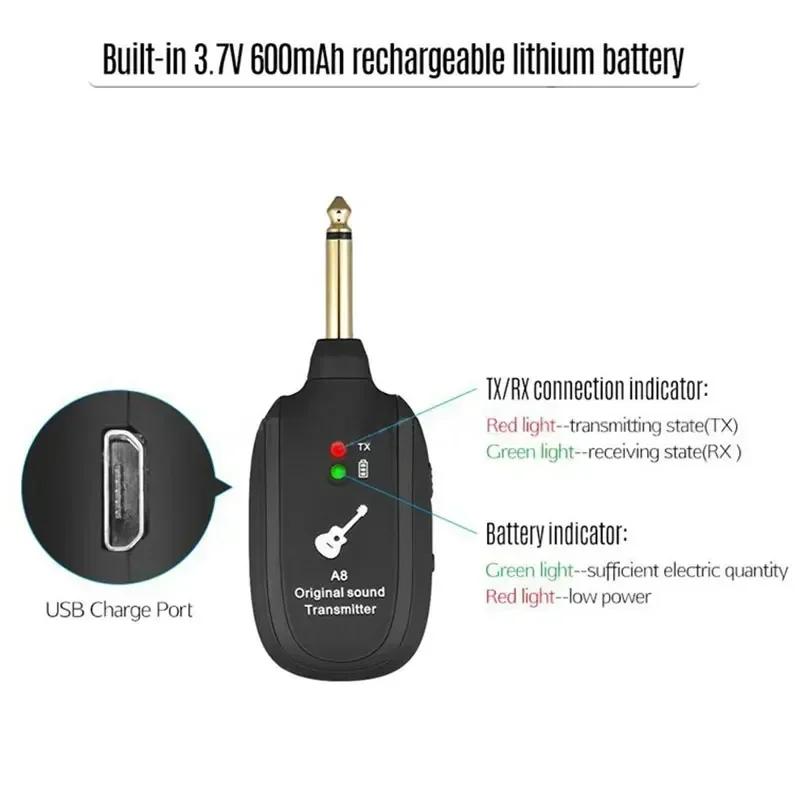 VIKEFON UHF Guitar Wireless System Transmitter Receiver Built In Battery 50M Original Sound Transmission Range For Guitar Bass