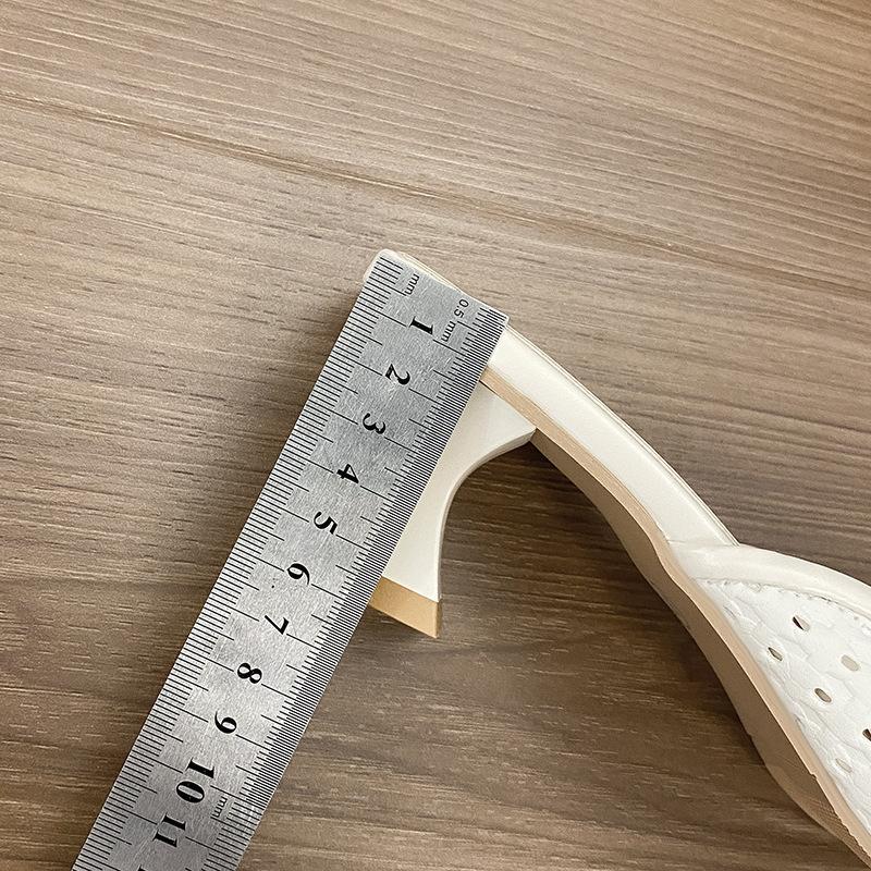 Outer skirt fairy square head French hollow hole female summer bow high heel wind with cool slippers one-word slippers