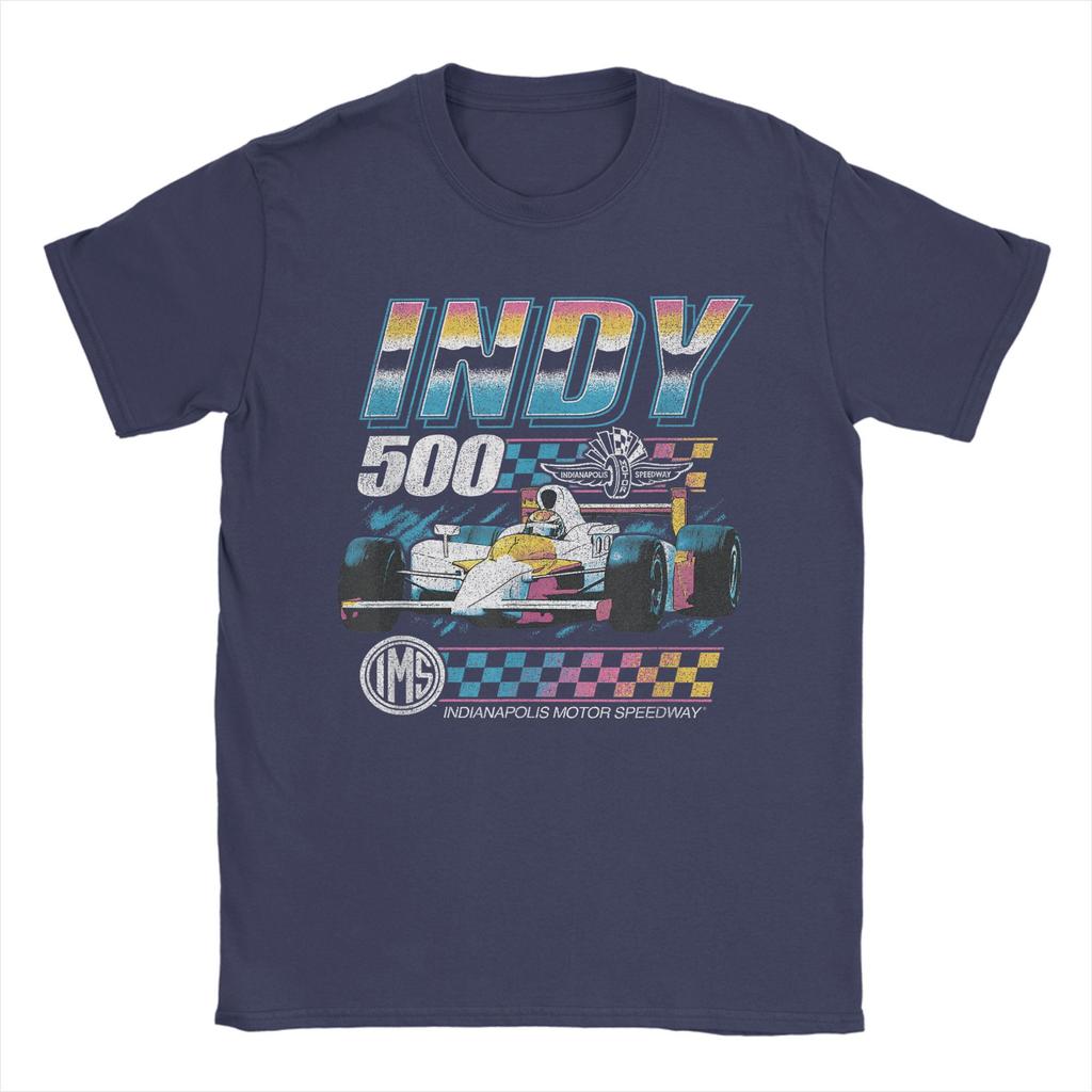 Indianapolis Motor Speedway T-Shirts Herren Distressed Chrome Neon Vintage 100% Baumwoll-Tees Kurzarm-T-Shirt Übergröße Kleidung