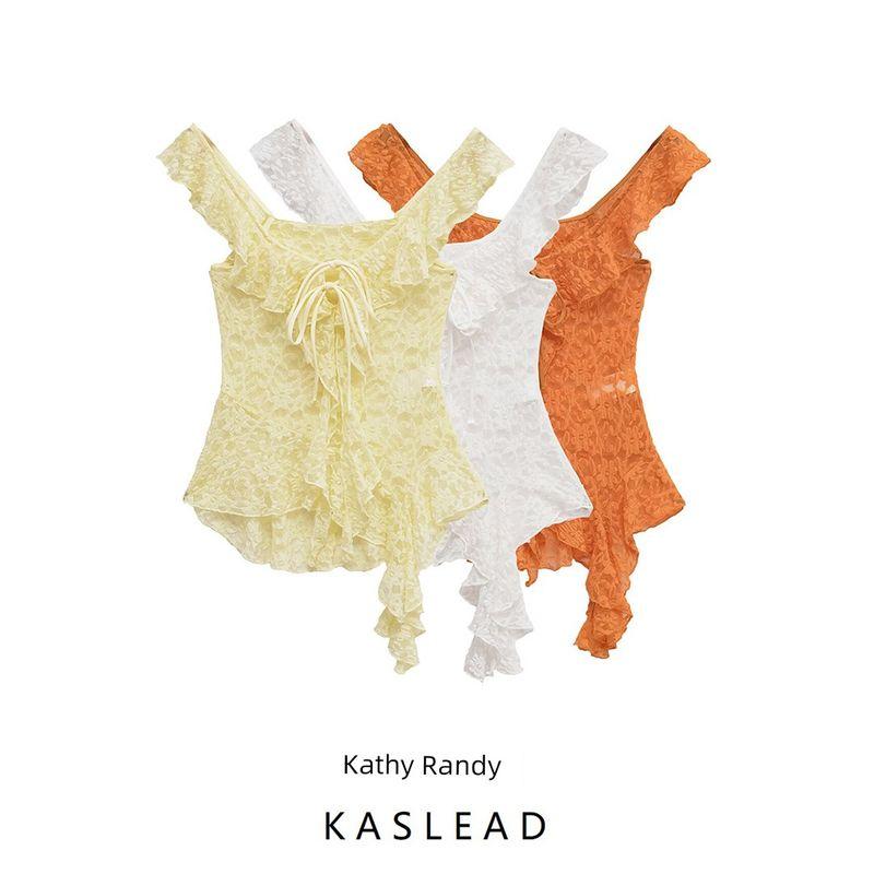 Kaslead New Women Clothes Western Style Fashion Simple and Versatile Laminated Decorative Lace Top