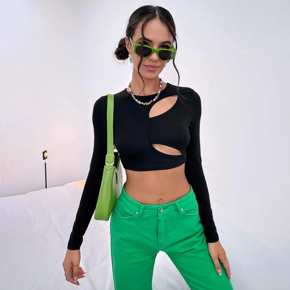 2024 Women's Slimming Hollow-Out Long Sleeve Streetwear Crop Top