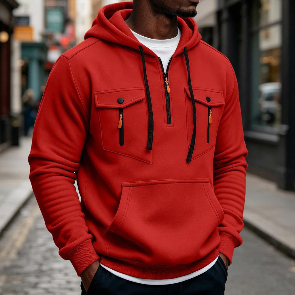 Men's Multi-Pocket Hoodie - Utility Hooded Sweatshirt
