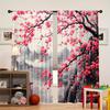 2 Panels Cherry Blossom Curtains Oriental Ink Painting Mountain Landscape Printed Polyester Living Room Bedroom Window Drapes