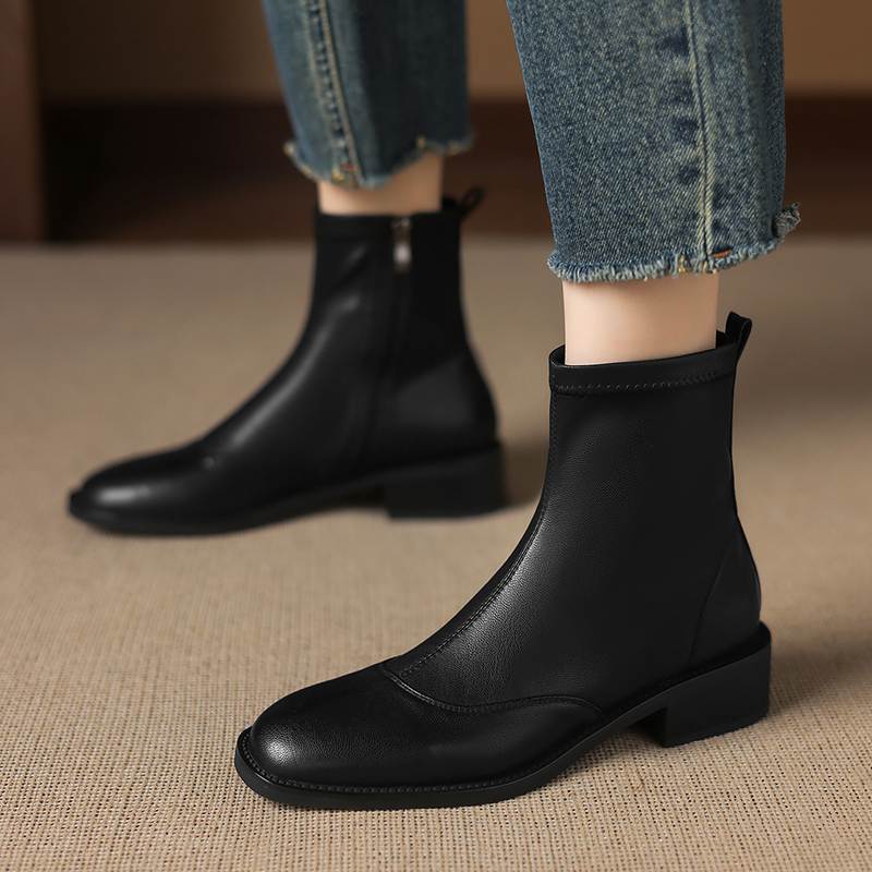 Krazing Pot Microfiber Round Toe Thick Heels Chelsea Boots Size 42 Zip Beauty Lady Women Stretch Ankle Boots