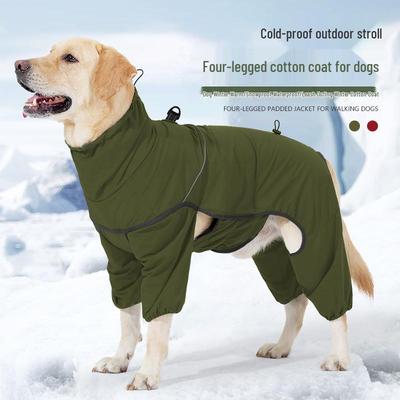 Waterproof Four-Legged Winter Coat for Medium & Large Dogs with Belly Wrap & Leash Opening.