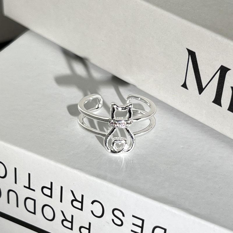 Cute cat love pink diamond meow fun personality simple new open ring female student fashion niche ring tide