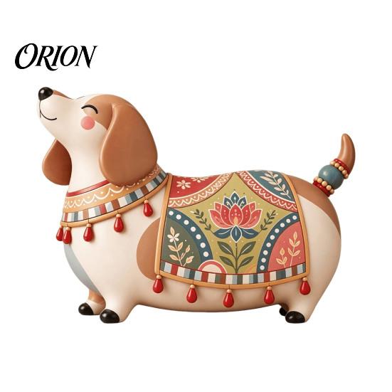 Funny Pet Statues Dachshund Cat/Dog Ornament, Handmade Resin Decorative Figurine, Artistic Themed Rustic Crafts Home Decor Statue for Living Room Desk