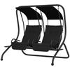 Two-Seat Garden Swing Chair, with Protective Canopy - Black