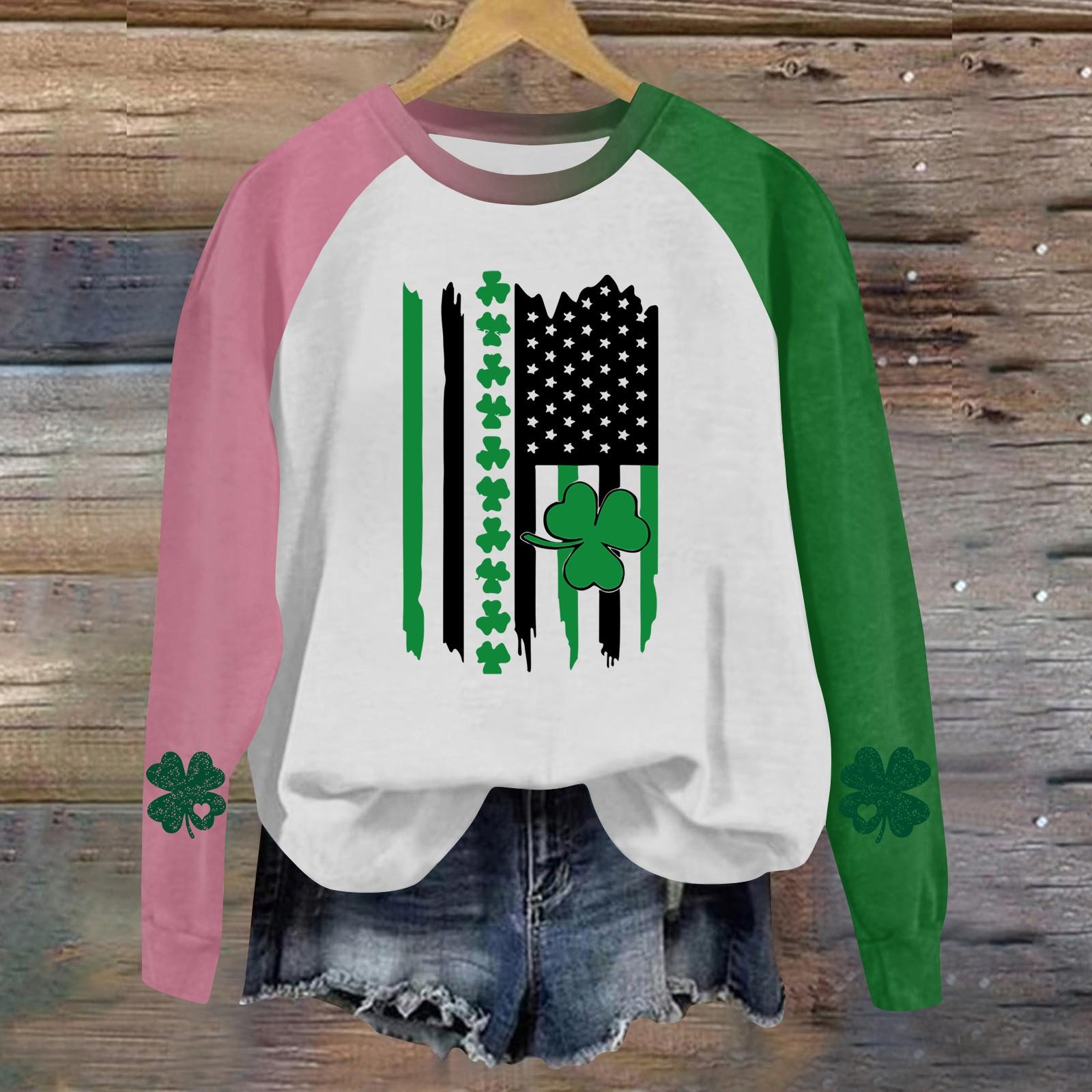 

Женская стильная ул.. Свитшот с длинными рукавами и круглым вырезом с принтом ко Дню Святого Патрика XL