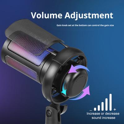 Tripod Standlı Oyun Mikrofonu Gürültü Azaltma RGB Solunum Işığı Tasarımı Kazanç Kontrolü Tak Çalıştır Evrensel USB Mikrofon