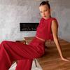Fashion Cotton and Linen Suit Women's Clothing 2025 Summer New Shoulder Pads Sleeveless Top Trousers Two-piece Set European and American Casual