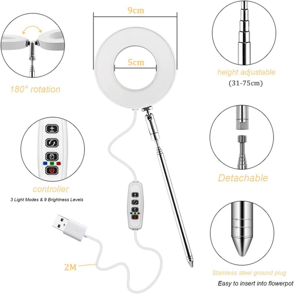 LED telescopic plant growth light fill light angel ring white warm light full spectrum succulent indoor dimmable 7W warm white light 90 white appeara