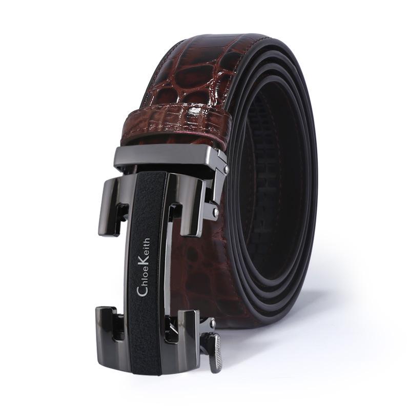 

Мужской ремень из натуральной кожи с крокодиловым узором и автоматической пряжкой — деловой и повседневный подарок 115cm