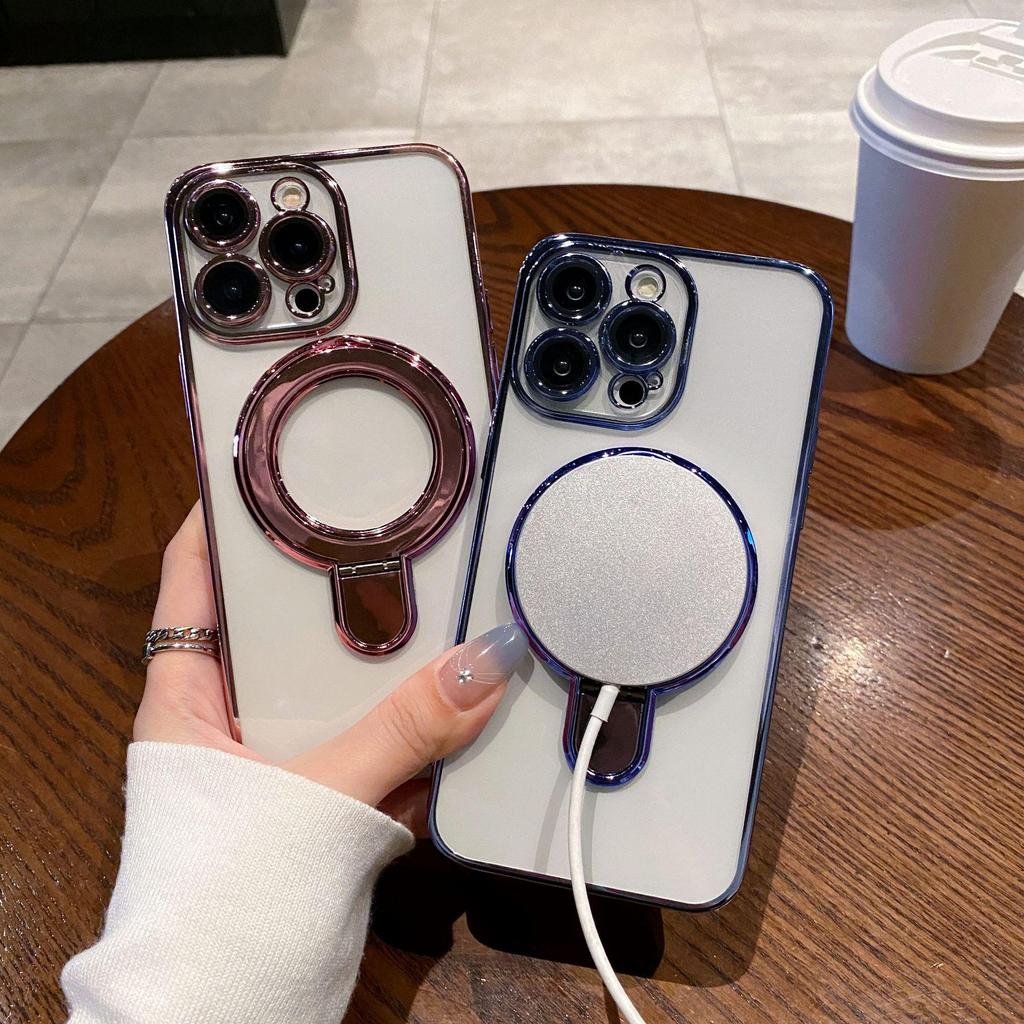 Magnetic Ring Stand for iPhone 17/16 Pro Max Electroplated Soft Case