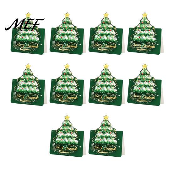 Decorative Christmas Tree Greeting Cards 10 Pcs 3D Cards, Holiday Postcards Three Dimensional Bulk for New Year, Winter Xmas Party Supplies