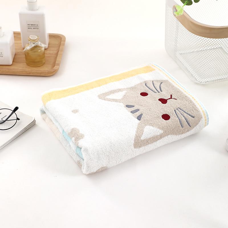Cartoon Cat Embroidered Yarn-Dyed Soft Bath Towel