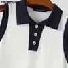INCERUN Summer Men Lapel Sleeveless Stitching Casual Thin Fitted Tank Tops 