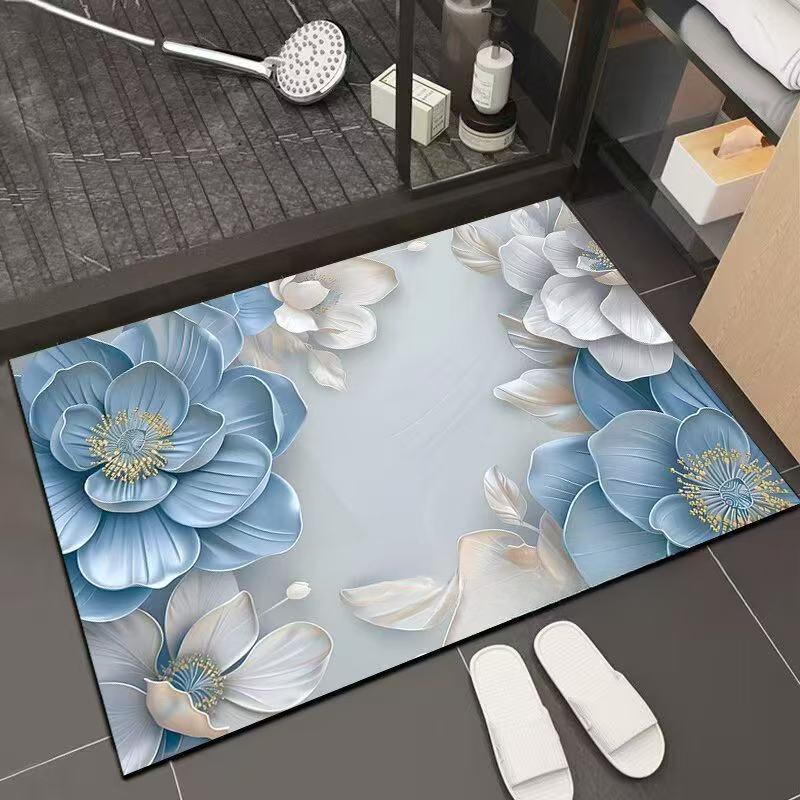 Flower Printing Bathroom Thickening Mat Bath Non-slip Carpets In Wash Basin Bathtub Side Floor Rug Shower Room Doormat Memory Foam 3D Pad