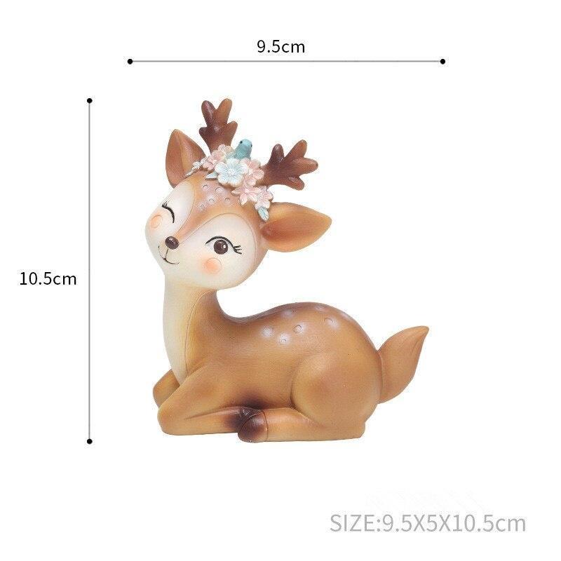 Natural Resin Sika Deer Ornaments Mini Cartoon Animal Crafts Cute Miniature Car Home Decorations