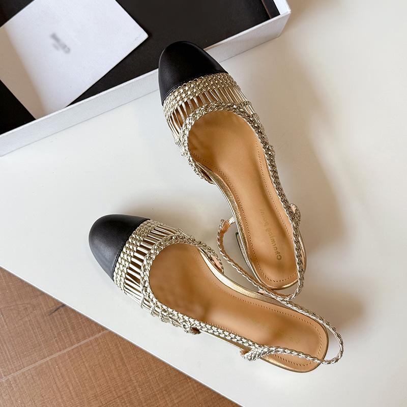 

Заворожен! Популярные плетеные туфли-лодочки из коровьей кожи Xiaoxiang, с круглым носком, с открытой пяткой и открытой пяткой, женские сандалии 42 золотой