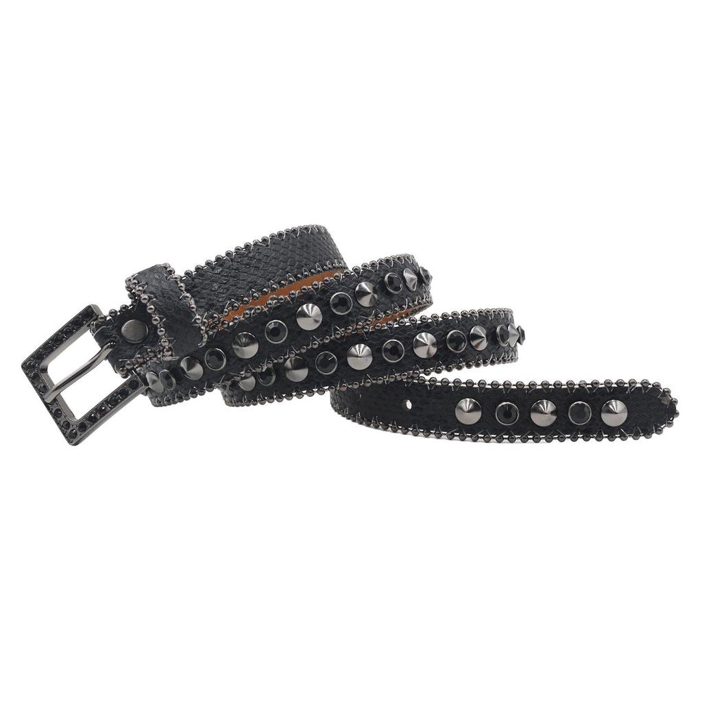 Women's 2.3cm Wide Rhinestone Leather Belt - European and American Cowboy Style Waistband