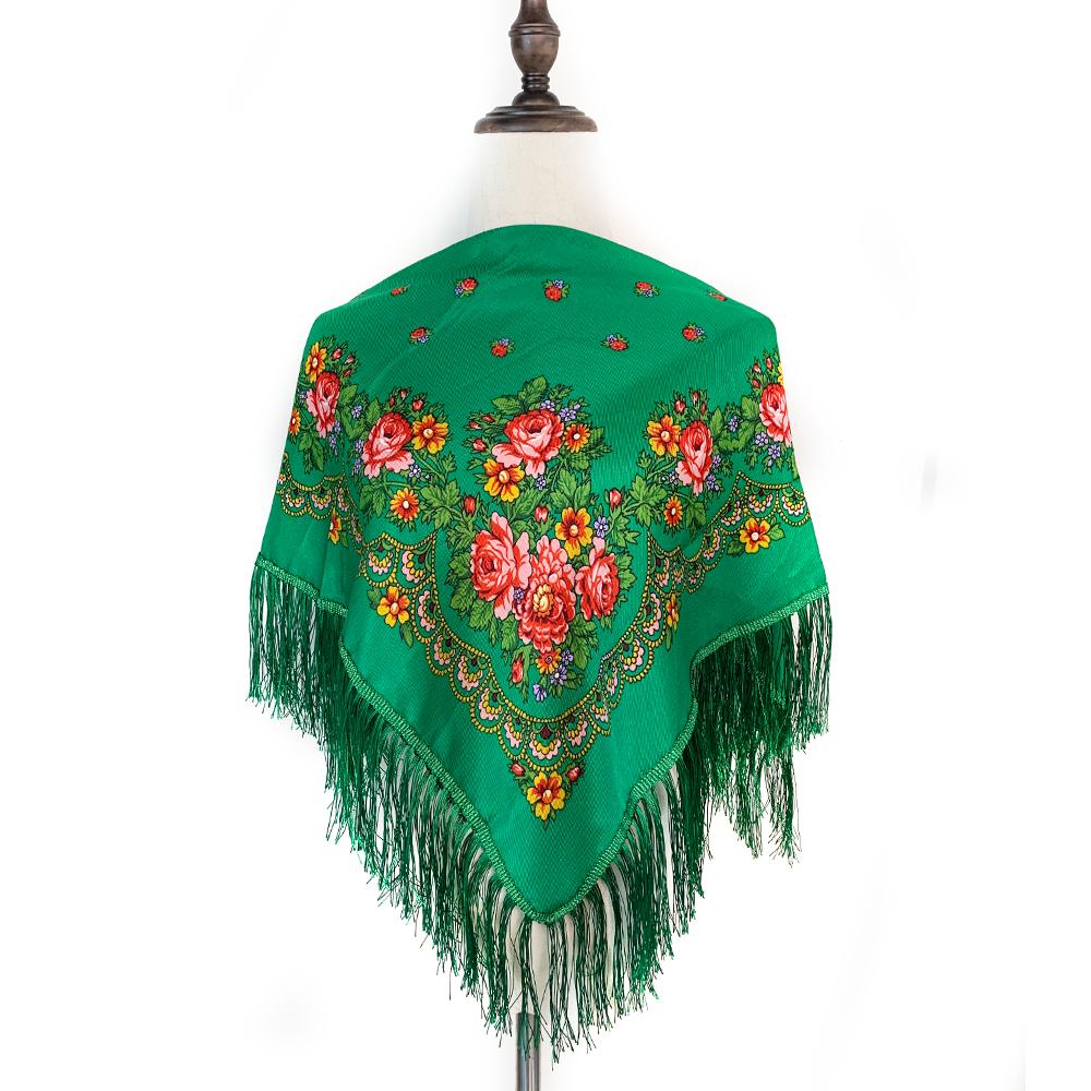 Russian Style Floral Print Square Scarf