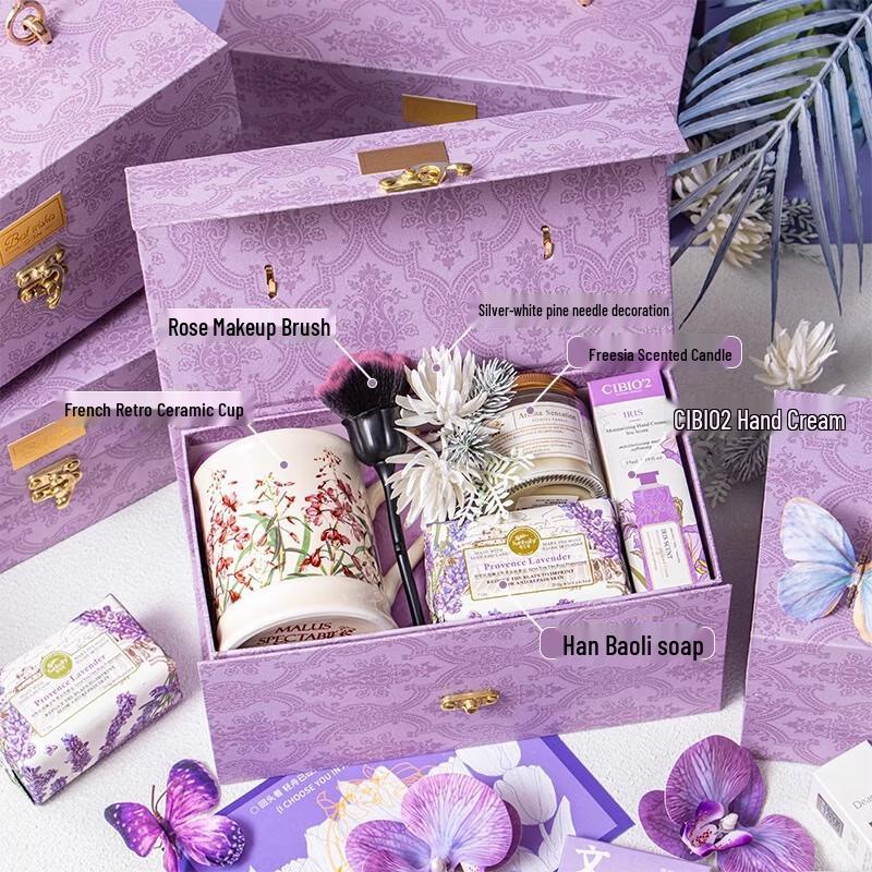 Elegant Ceramic Cup & Beauty Gift Set Luxury Purple Box - Set 11