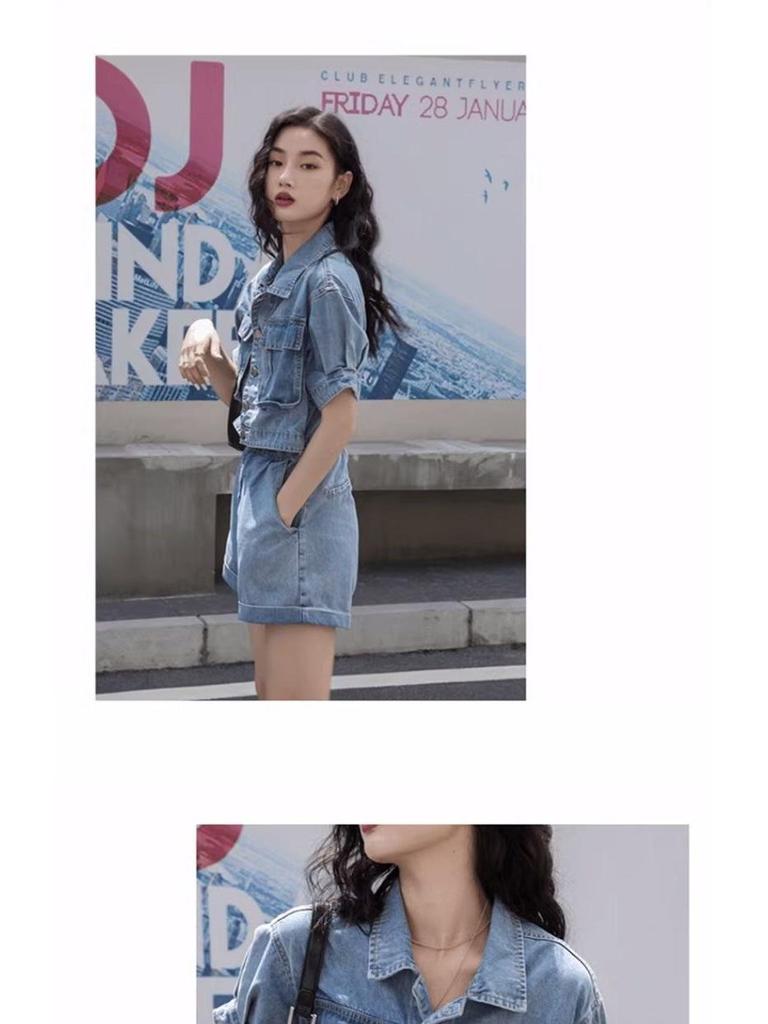 Women's Summer 2026 Age-Defying Denim Two-Piece: Stylish Short Jacket & Shorts Set