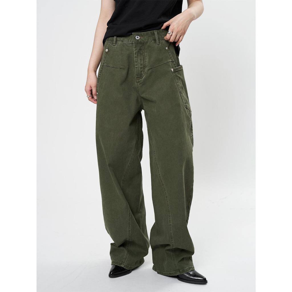 Louvre Spring Retro Low-Waist Loose-Fit Slim Green Women's Overalls