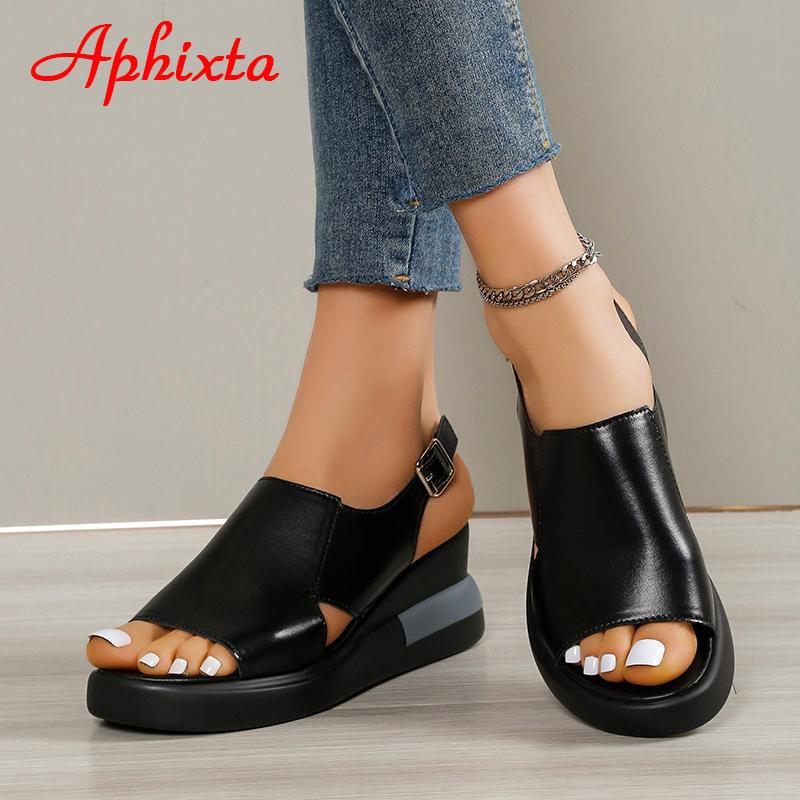 Fashion Aphixta 2025 Wedge Sandals Peep Toe Buckle Shoes Woman Platform Ankle Strap Fashion Cool Summer Super High Heel Shoes