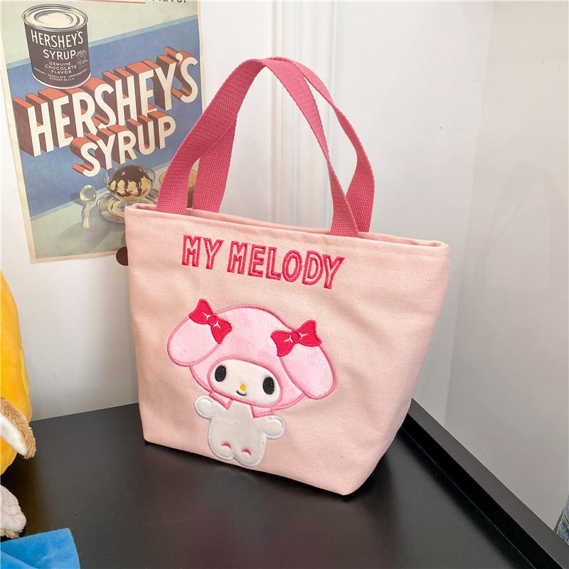 

Вышитая сумка через плечо из холста с персонажем Sanrio Kuromi, большая вместимость розовый