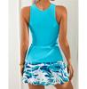 Women's Blue Swimsuit Conservative High Waist Swim Shorts Floral Print Skirt Cover Up Modest Two-Piece Swimwear