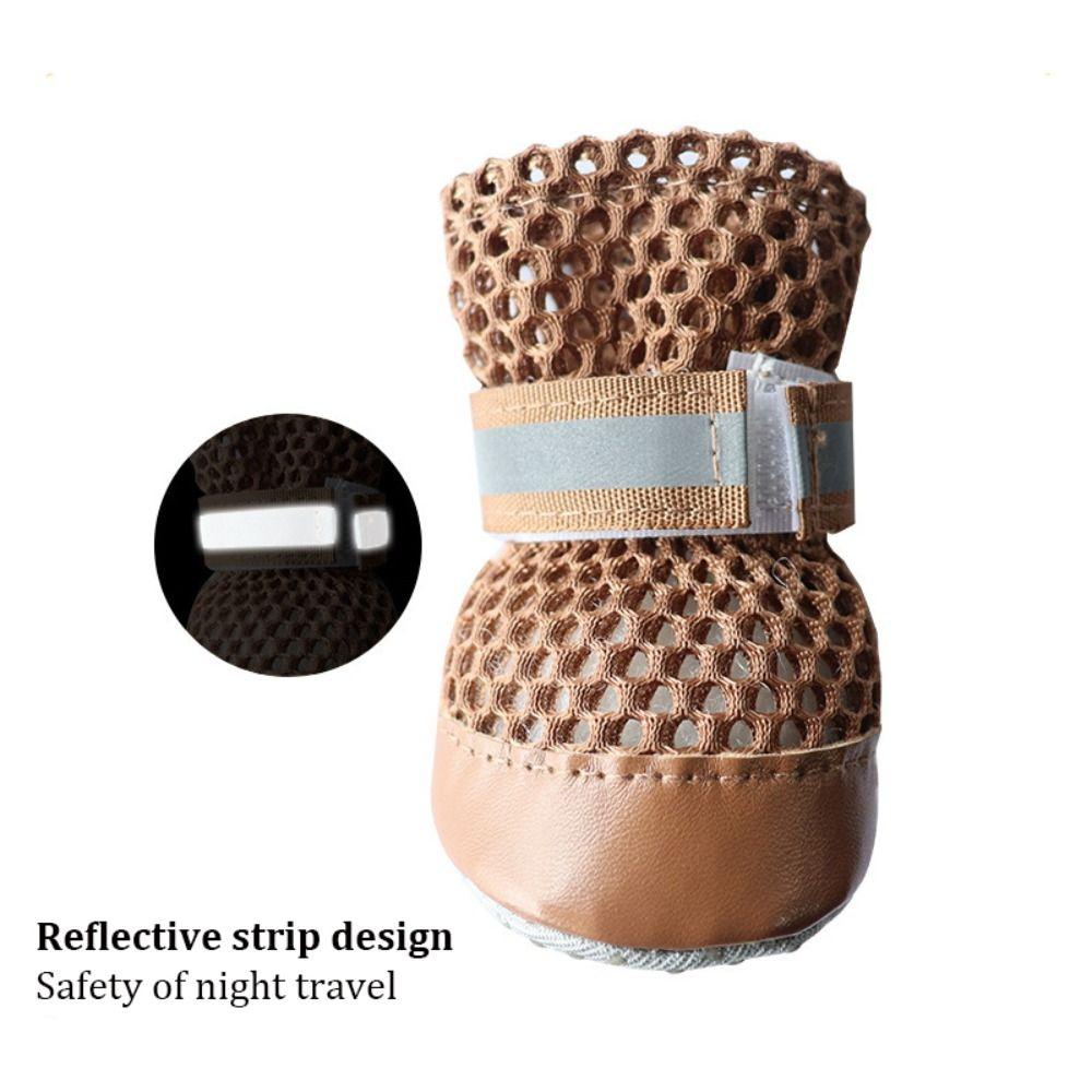 4pcs/set New Breathable Pet Dog Shoes Adjustable Non-Slip Dog Boots Soft Sole Comfortable Puppy Shoes for Spring Summer