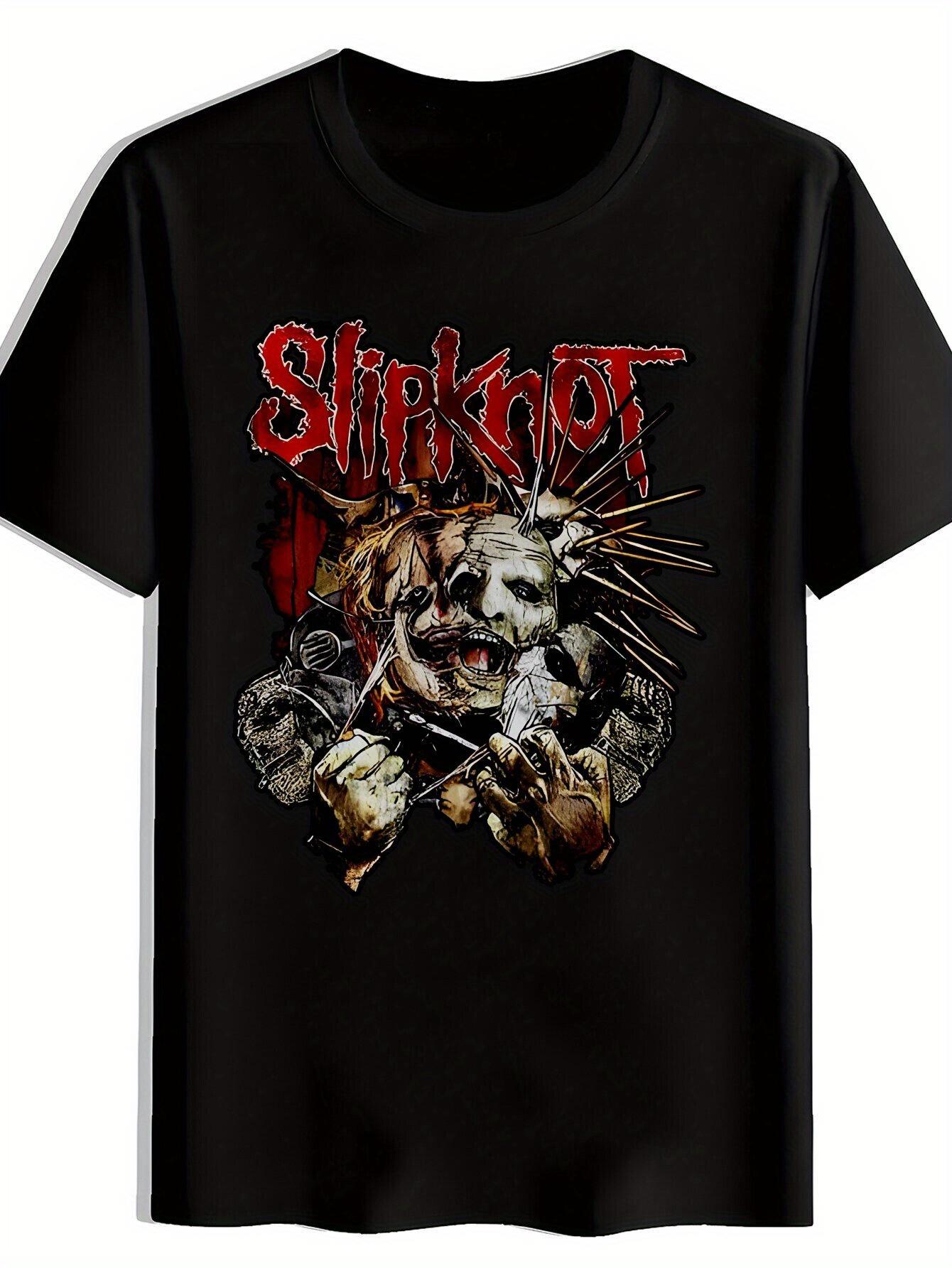 Slipknot Graphic T-shirt - Black Retro Rock Band Tee with Iconic Logo M