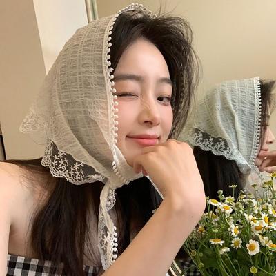 Breathable Lace Headscarf French Pastoral Style Triangular Headband Towel Fringe Sun Protection Headband Women