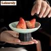 Crystal Glaze Kiln Fambe High Foot Fruit Dishes Ancient Pastry Plate Dim Sum Plate Household Sharing Plate Tea Items Gift Craft