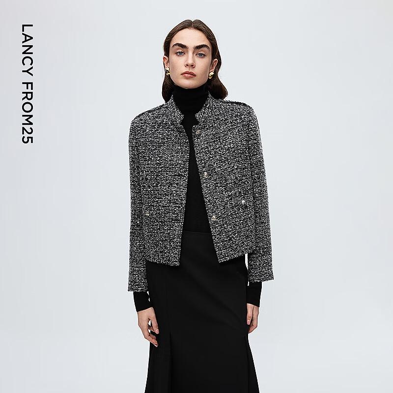 LAUREL GREY Retro Stand-Collar Padded Shoulder Jacket