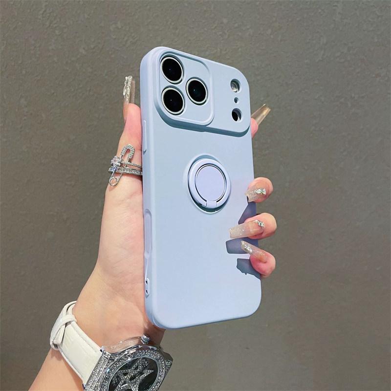 With Ring Holder Stand Shockproof Phone Case For iPhone 17 Air 16e 15 14 13 12 11 Pro Max Plus Xs XR Mini Matte Silicone Soft Back Cover