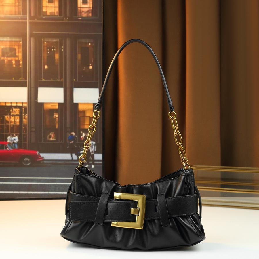 Fashion High-End Pleated Design Belt Buckle Shoulder Bag Light Luxury Women S Classic Versatile Cloud Bag чёрный