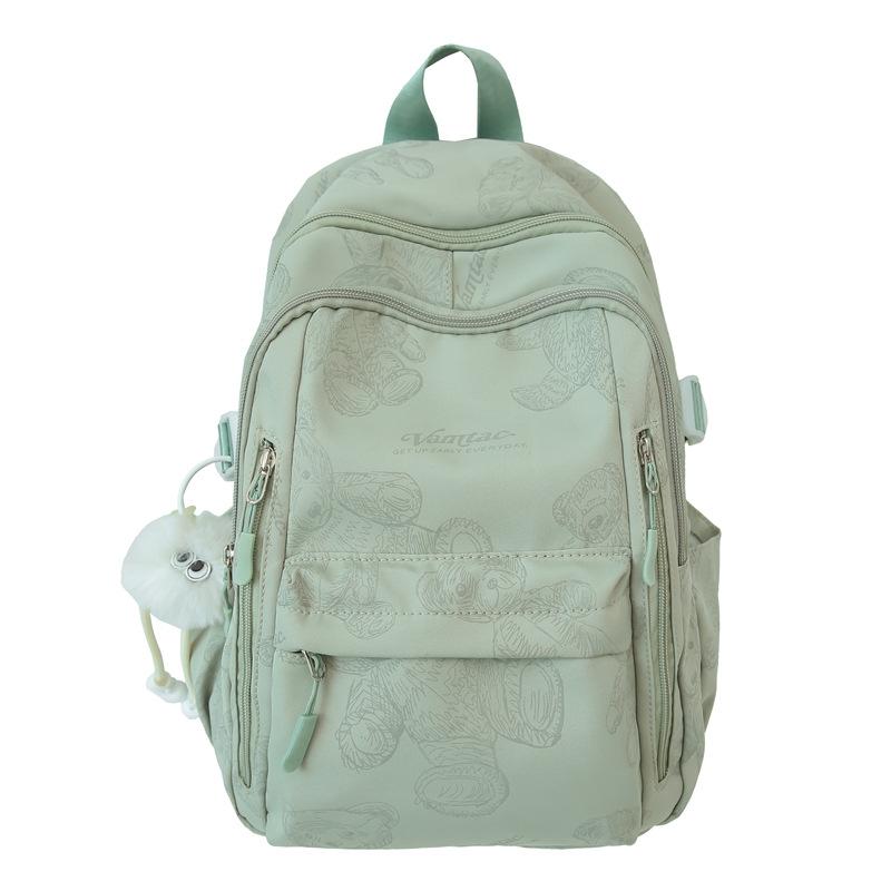 School Bag for Female Junior High School Students, Simple and Versatile Printed Bear Backpack, Niche Design, Light Backpack for High School Students