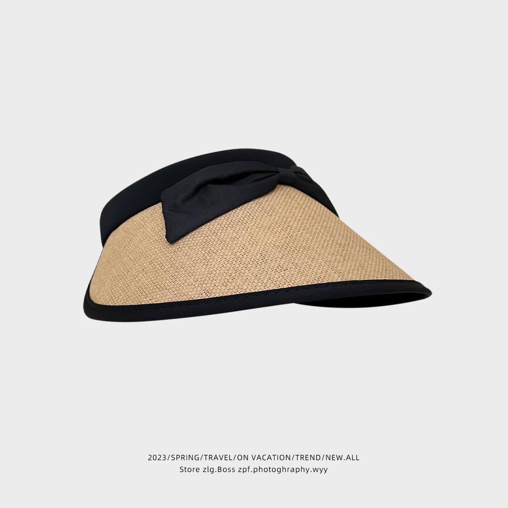 UV sunscreen straw hat women's summer cycling anti-ultraviolet sun cover big eaves cover face empty top show face small hat
