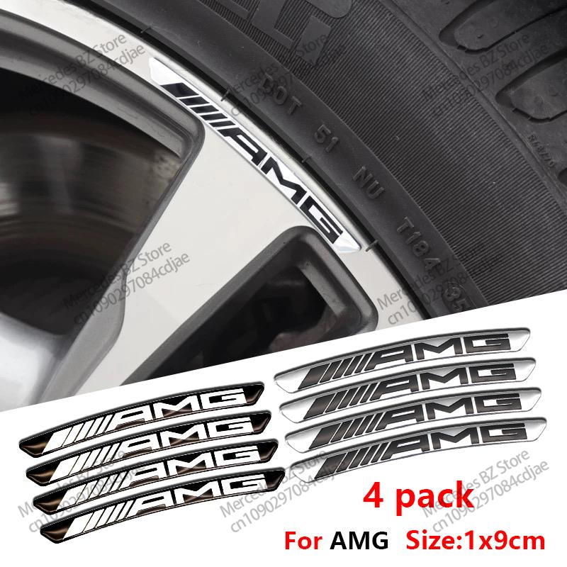 OLV5 4pcs Aluminum Car Wheel Hub Badge Tire Rim Sticker Decor Accessorie For Mercedes Benz E C G M R S Class W204 W212 GLC AMG 4MATIC