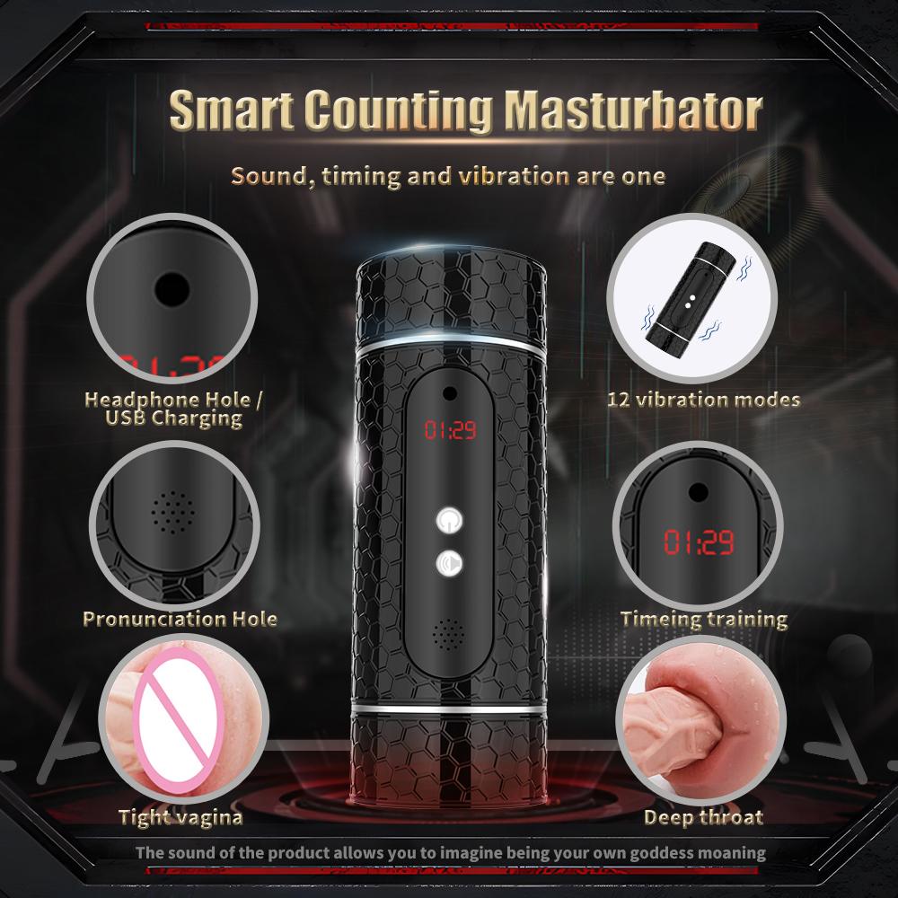 New Automatic Men's Masturbation Cup Timing Vibrator Dual Channel Vaginal Oral Sex Pocket Masturbation Cup Orgasm Men's Adult 18+