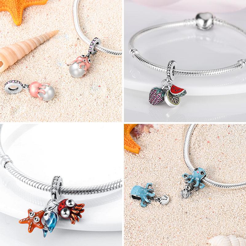 Copper Charms Summer Oceans Pendant Fit Original Pan Bracelet Making Woman Jewelry Diy