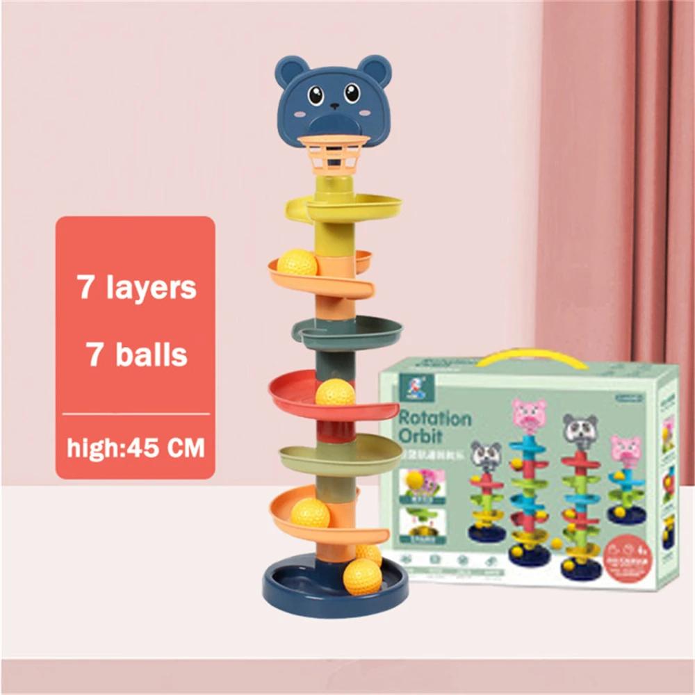 Non-Toxic Baby Toy Rotating Rolling Ball Gliding Tower Toddler Toy Rotating Early Educations Track Ball Stacking Toy Gift Box For Children