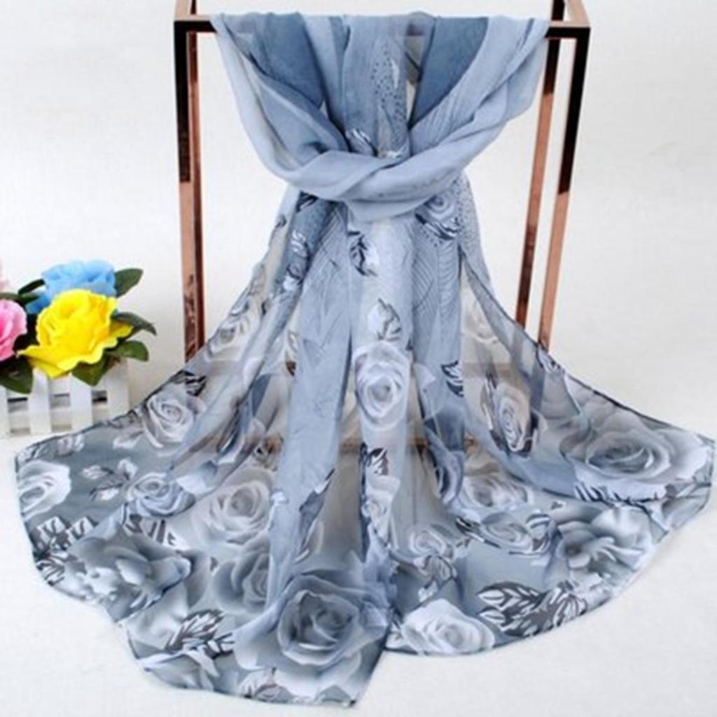 Print Floral Chiffon Scarf Shawl Women Sunscreen Simulation Silk Scarf Turban Long Wrap Beach Travel Outdoor Accessories Trendy Headband